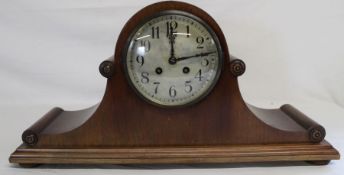 Edwardian Napoleon hat mahogany mantel clock with silver dial