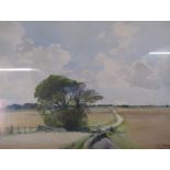 Framed watercolour signed A.J Collister of a country lane approx. 77cm x 64cm