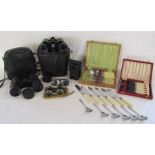 3 sets of binoculars - Tasco 312 10x50 - Charles Frank Nipole 10x50 field 5 - Minox 24x25, a cased