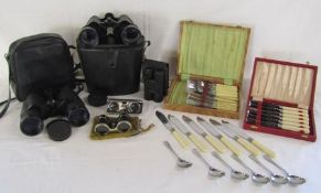 3 sets of binoculars - Tasco 312 10x50 - Charles Frank Nipole 10x50 field 5 - Minox 24x25, a cased