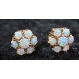 Pair of 9ct gold opal cluster earrings with Sheffield hallmark for 1989, 2.27g