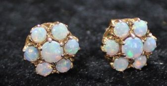 Pair of 9ct gold opal cluster earrings with Sheffield hallmark for 1989, 2.27g
