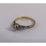 18ct gold diamond solitaire ring mounted in platinum with smaller diamonds to shoulders - ring