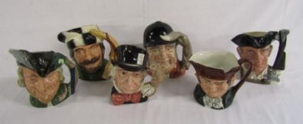 Royal Doulton character jugs - Robin Hood, Trapper, Mad Hatter, Gone Away, Old Charley and Gunsmith