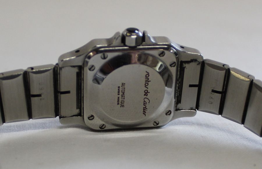 Ladies Santos de Cartier automatic stainless steel wristwatch on an industrial style strap, - Image 4 of 4
