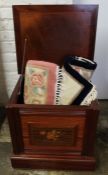 Victorian style storage box & 2 small Chinese wool rugs