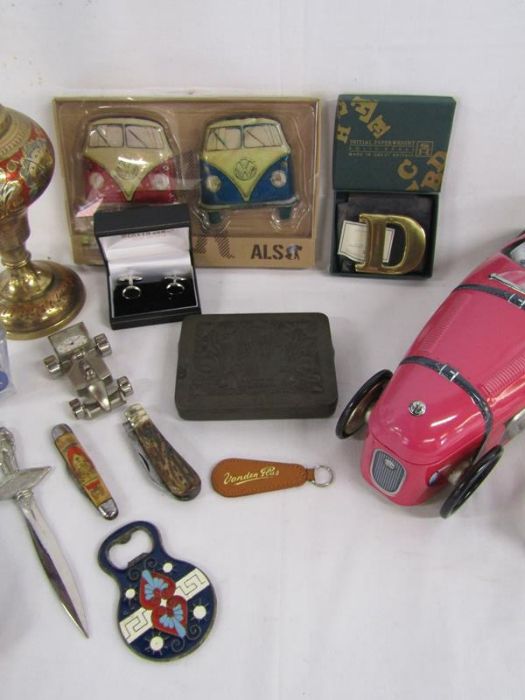 Mixed collection of items to include brass, car tins, cufflinks and Aristocrat silver-plate - Image 3 of 6