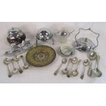 Collection of silver plate includes a boat shaped condiment set