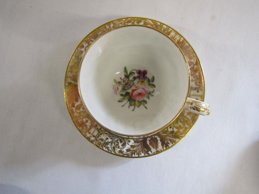 Royal Crown Derby 'Vine' pink set and 2 earlier cups and saucers gold with blue leaf pattern and - Image 2 of 8