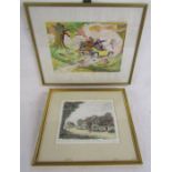 Pencil signed picture village scene - 'Return from the Shoot' pencil signed Christopher Hope