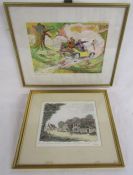 Pencil signed picture village scene - 'Return from the Shoot' pencil signed Christopher Hope