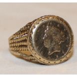 1853 1 Tallar coin in 9ct gold ring mount 5.30g