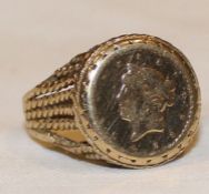 1853 1 Tallar coin in 9ct gold ring mount 5.30g