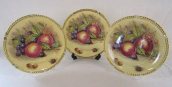 3 Aynsley Orchard Gold cabinet plates all signed D jones approx. 26cm dia.