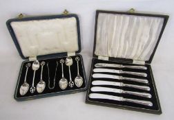 Cased set of Sheffield 1931 Viners silver handled butter knives also a cased set of Birmingham