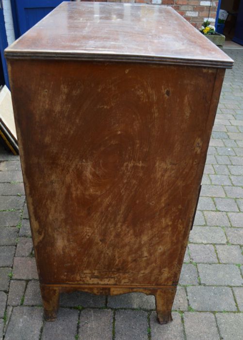 Early 19th century mahogany veneered chest of drawers on splayed bracket feet (one knob requires - Image 4 of 4