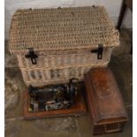 Large wicker basket & a Jones sewing machine