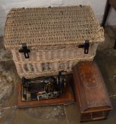 Large wicker basket & a Jones sewing machine