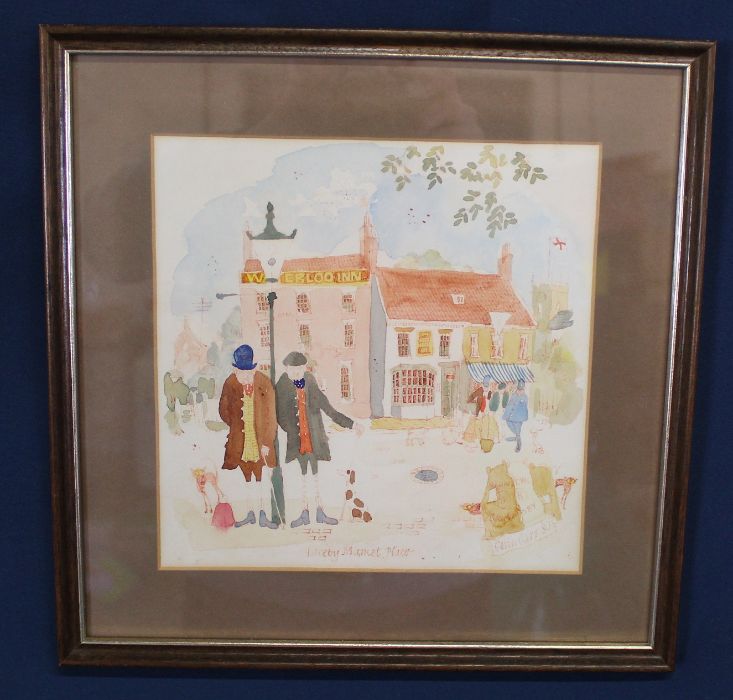 Framed watercolour "Laceby Market Place" by Colin Carr 1980 30cm x 30cm - Image 2 of 2