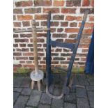 Wooden sack barrow with metal wheels and wooden washing dolly