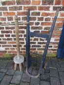 Wooden sack barrow with metal wheels and wooden washing dolly