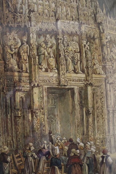 Gilt framed watercolour depicting Continental cathedral interior bearing monogram SP - possibly - Image 5 of 6