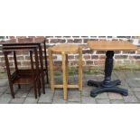 Nest of 3 mahogany tables, oak side table & teak top coffee table with painted base