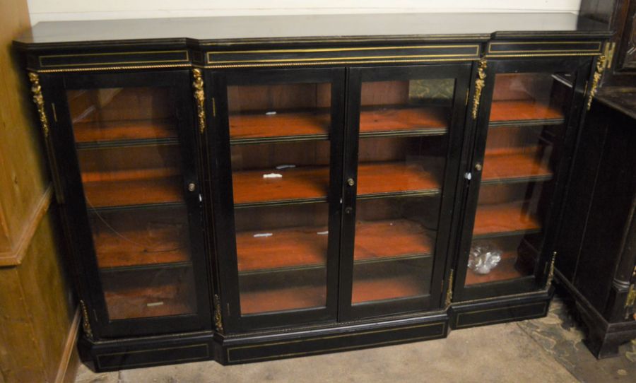 19th century break front ebonized credenza with ormolu mounts L 183cm Ht 114cm D 36cm