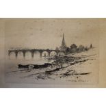 Etching of Perth Bridge by David Young Cameron (1865-1945) 36.5cm x 28cm - some staining /
