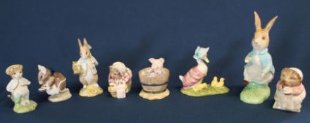 Royal Albert Beatrix Potter Mrs Tiggy Winkle figurine and large Peter Rabbit (damaged) & 6 Beswick