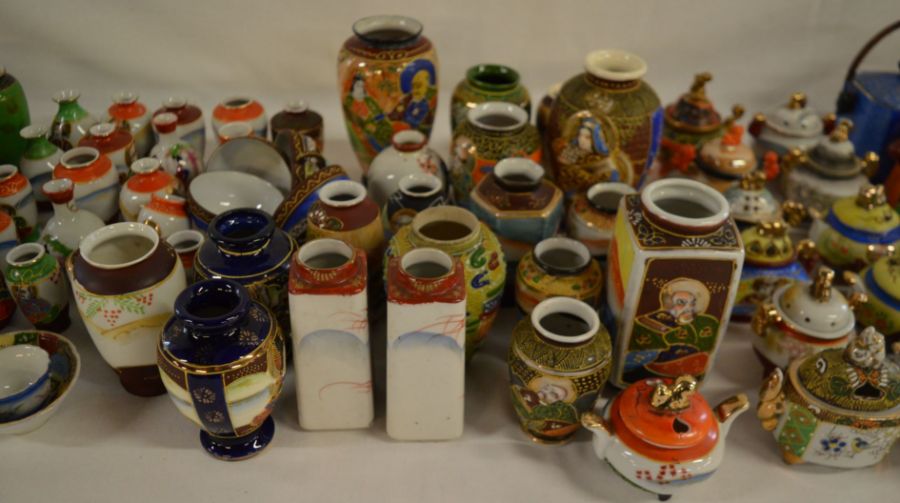 Large quantity of miniature Oriental ceramics including Japanese Satsuma - Image 2 of 2