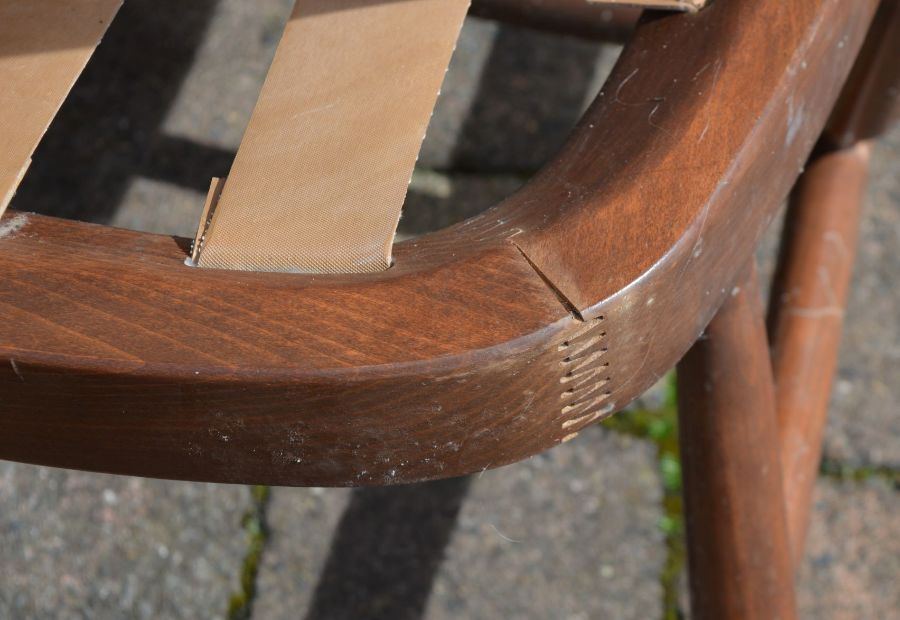 Ercol spindle back sofa with 2 chairs & a footstool (water damage has caused the joins to expand) - Image 4 of 4