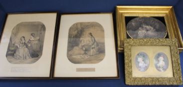 Pair of hand-coloured engravings in Hogarth frames "La Dinette" & "Les Petites Coquettes", Victorian