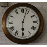 Mahogany framed wall clock with fusee movement, the dial painted with Roman numerals surrounded by