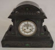 Large Victorian slate mantel clock inset with malachite Ht 37cm L 45cm