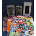 3 lead Eaglemoss Marvel figurines "Thanos" "Rhino" & "Sentinel" & selection of magazines
