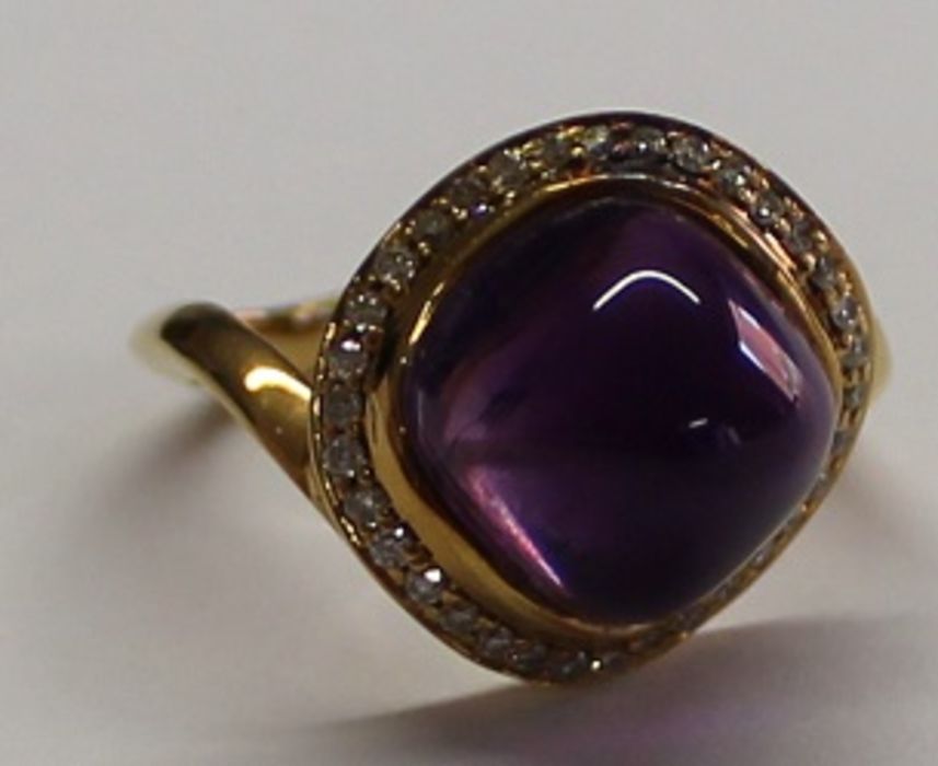 Links of London 18ct yellow gold Infinite Love ring with central sugar loaf amethyst surrounded by - Image 2 of 3