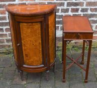 Reproduction bow fronted cabinet & a small occasional table with candle slide