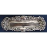 Early 20th century pierced and embossed silver pen tray Birmingham 1904