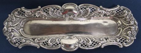 Early 20th century pierced and embossed silver pen tray Birmingham 1904