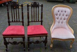Pair of 17th century style chairs & a button back chair
