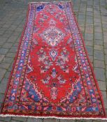 Red ground Persian Hamadan runner carpet 315cm by 108cm