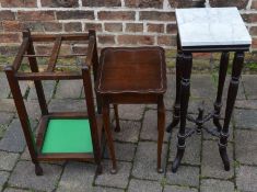 Reproduction Victorian marble top plantstand, Georgian reproduction plantstand & a 1930's stick