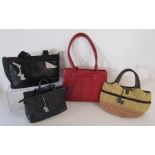 Radley handbags canvas with leather, leather and a straw bag also a red leather Osprey handbag