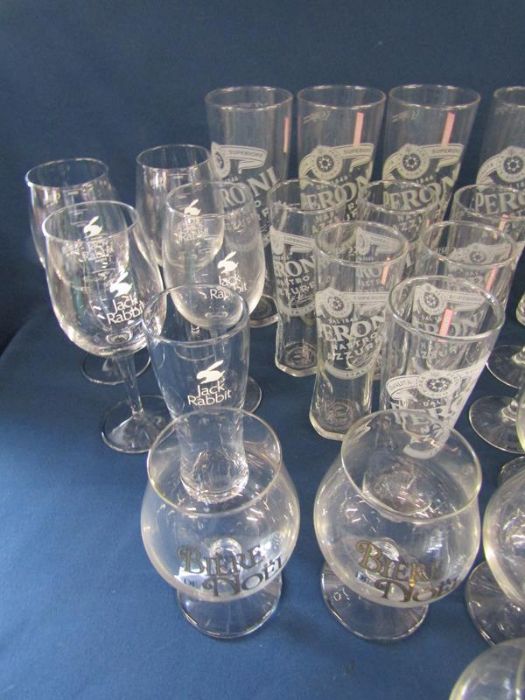 Collection of bar glasses includes Peroni pints and halves, Jack Rabbit, Biere Noel, Bessacar etc - Image 2 of 5