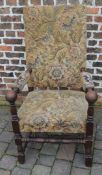 17th century style high back open armchair in oak