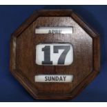 Edwardian octagonal oak hanging perpetual calendar 30.5cm dia