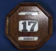 Edwardian octagonal oak hanging perpetual calendar 30.5cm dia