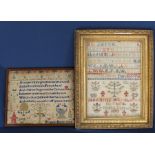 Two framed Victorian samplers by Jane Emily Wilson aged 12 years 1890 43.5c, x 55cm & Frances