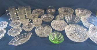 Large collection of glassware includes pint and half pint tankards and bowls etc